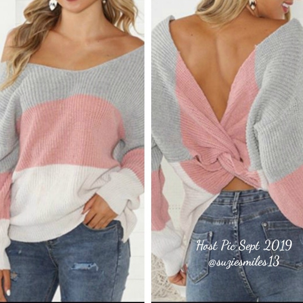 Twist Back Sweater With Color Blocking NWT